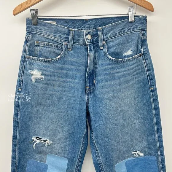 Gap High-Rise Patch Distressed Barrel Jeans Size 26 Petite - Picture 3 of 6